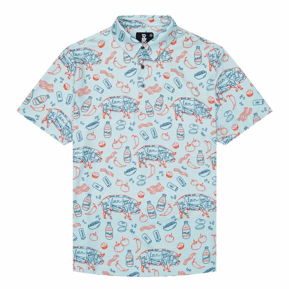 NEW RAISED BY COYOTES men's southern bbq polo in blue